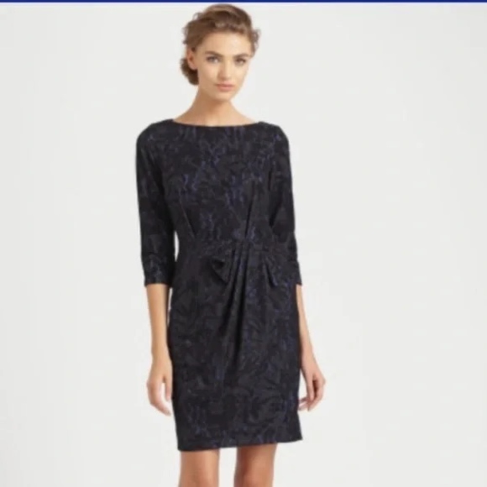 David Meister black & purple print shift dress 10